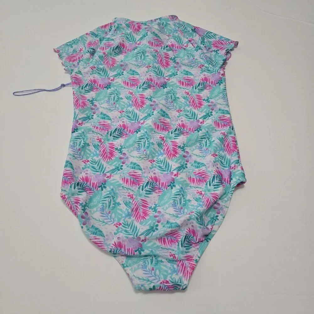 NWOT - More Than Magic M (7/8) Girls Swimsuit  One Piece Zip‎ Kids Tropical